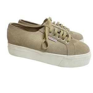 NEW Superga 2790 Sand Suede Platform Sneakers 39.5 Women's 8.5 Tan Beige